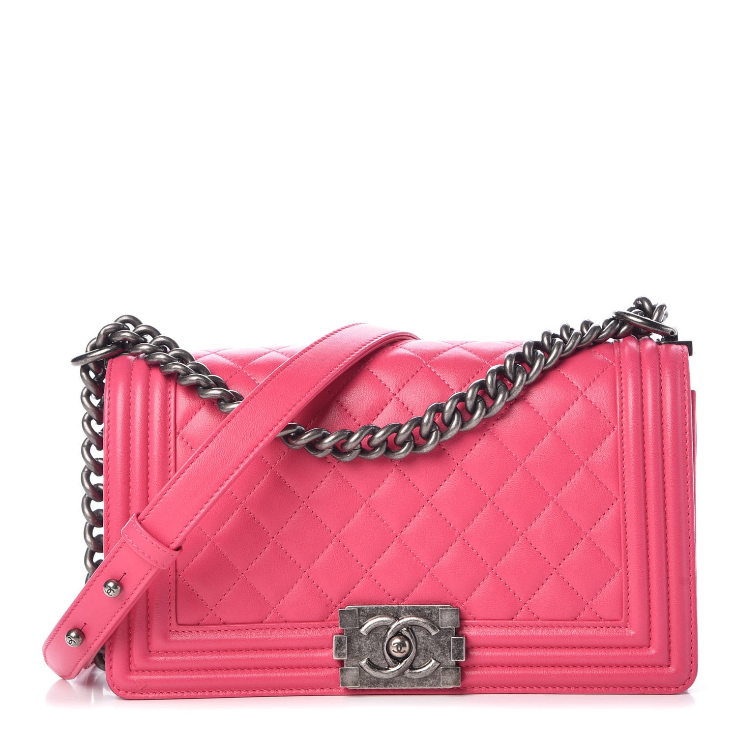 Lambskin Quilted Medium Boy Flap Fuchsia