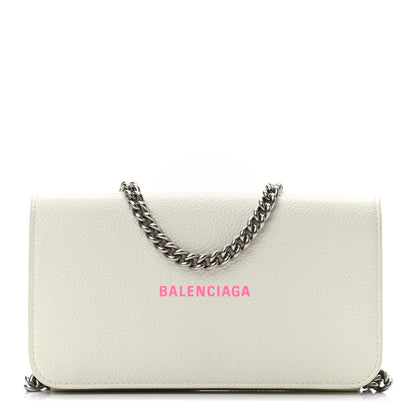 Balenciaga Grained Calfskin Logo Cash Phone Holder Wallet On Chain White Fluo Pink 1 of 9