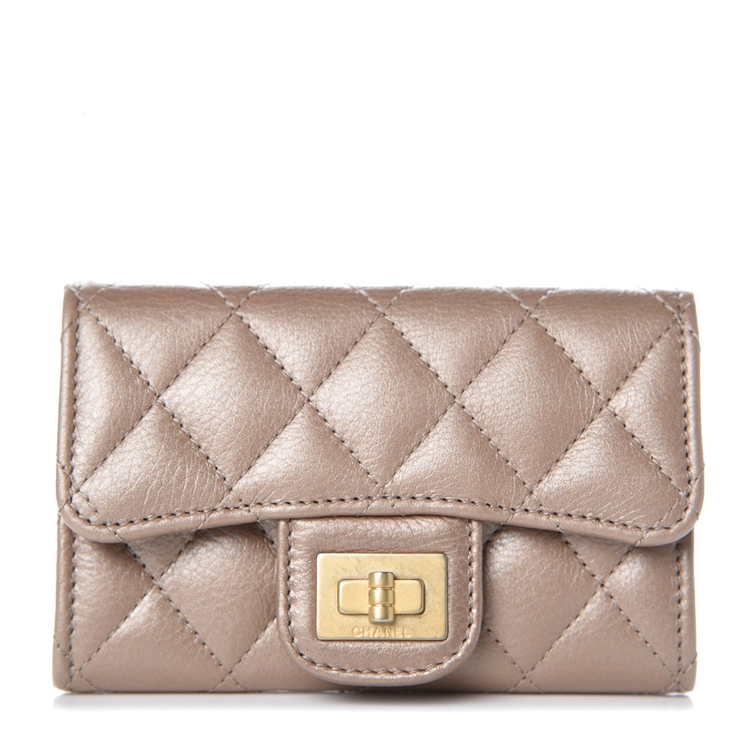 Chanel Metallic Calfskin Quilted Reissue Card Holder Wallet Gold 1 of 9