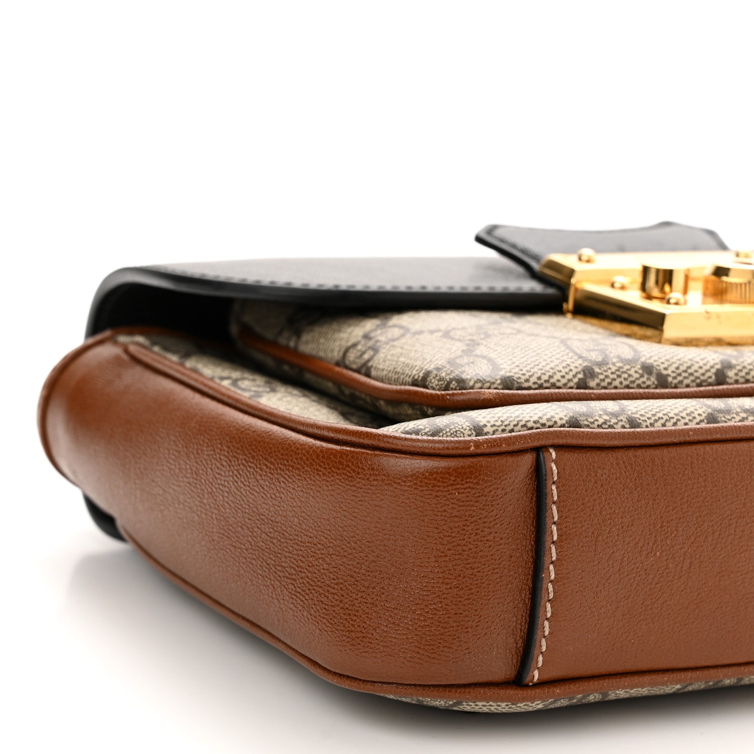 Gucci GG Supreme Monogram New Sakai Lux Calfskin Mini Padlock Flap Pocket Shoulder Bag Beige Ebony Black Cuir 9 of 12