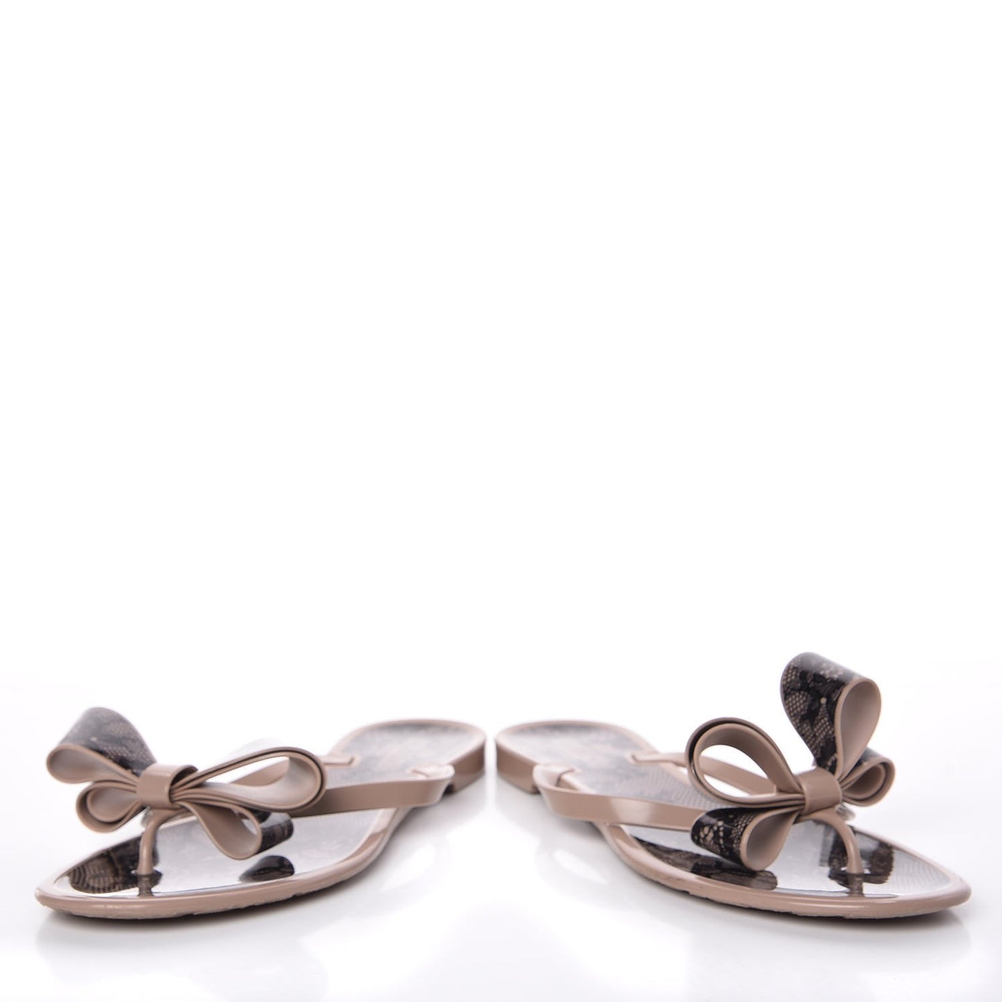 PVC Jelly Lace Print Bow Thong Sandals 40 Black Poudre