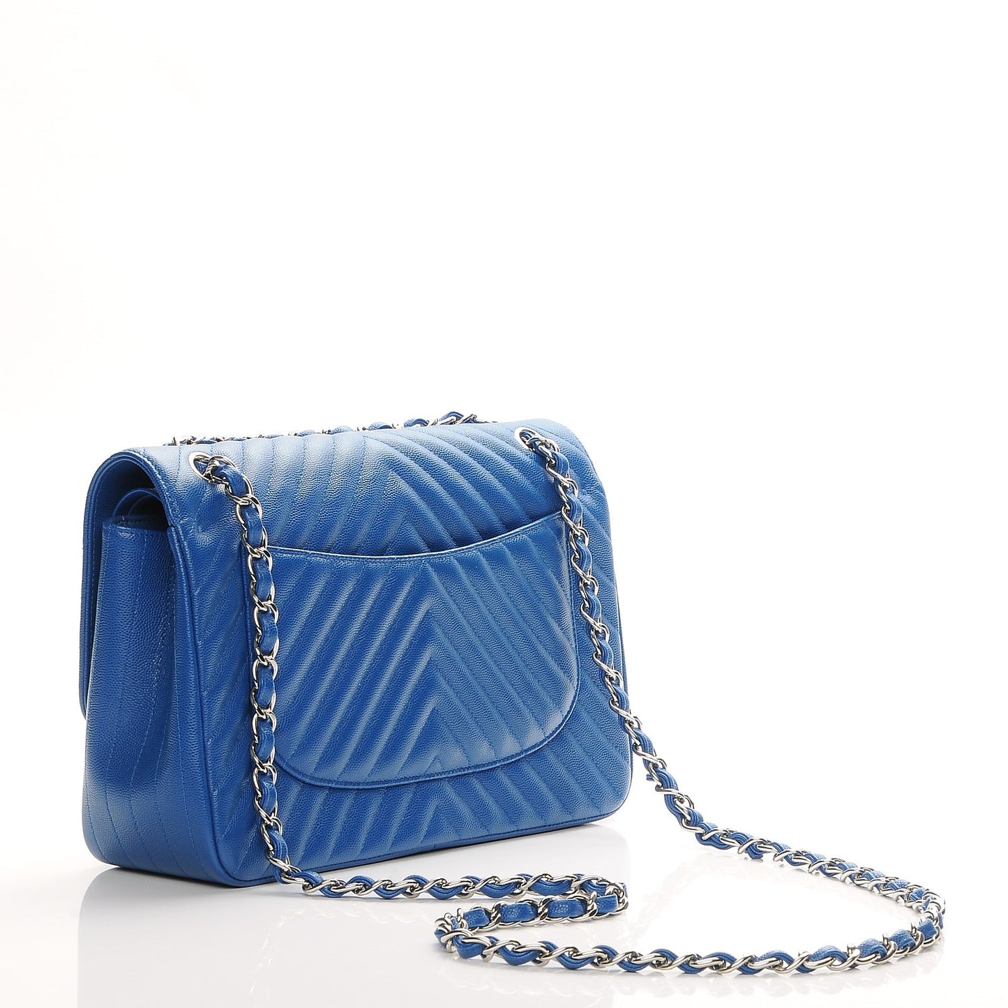 Caviar Chevron Quilted Jumbo Double Flap Blue