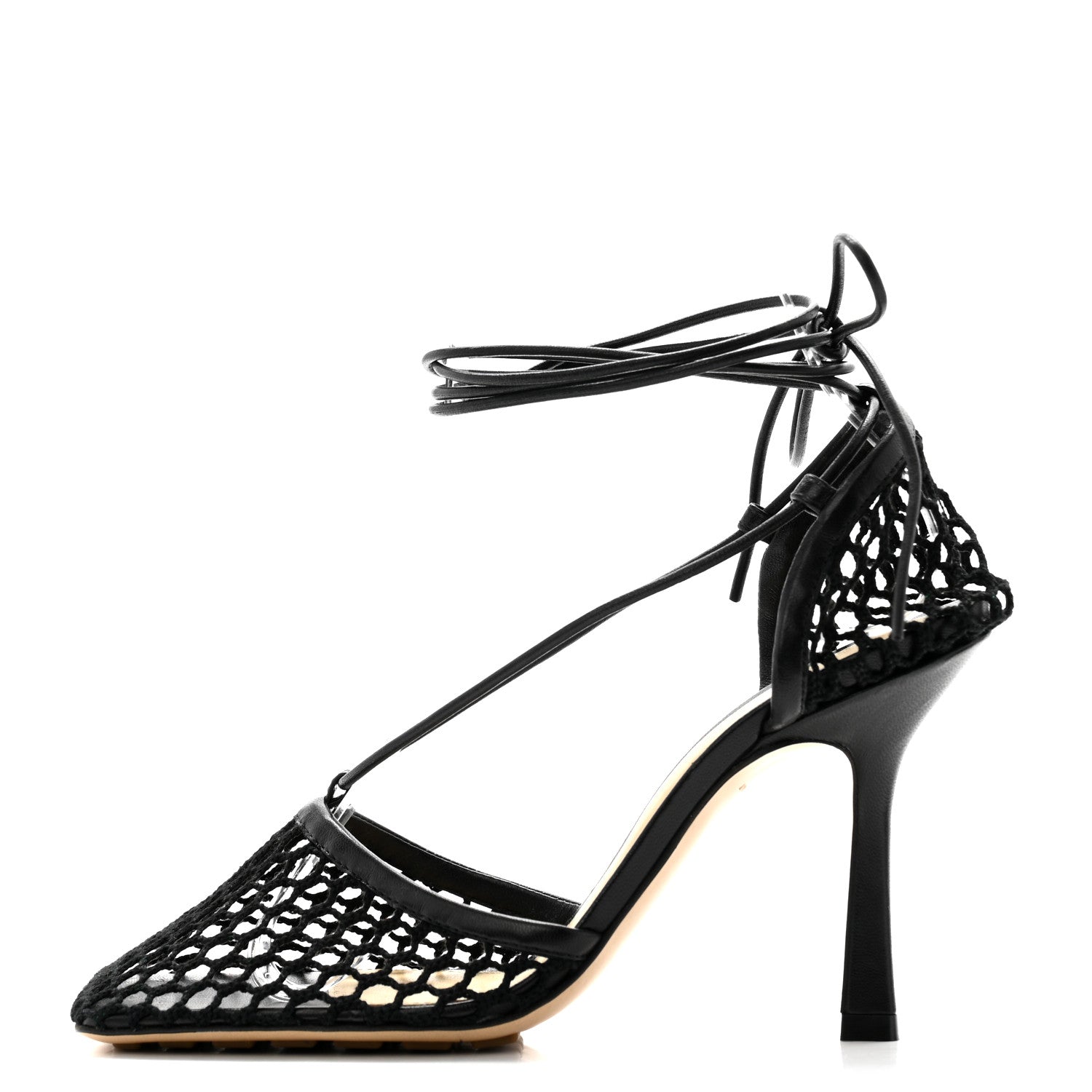 Bottega Veneta Mesh Nappa Stretch Ankle Tie Sandals 36 Black 1 of 7