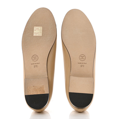 Chanel Lambskin Cap Toe CC Ballerina Flats 37 Beige Black 5 of 9