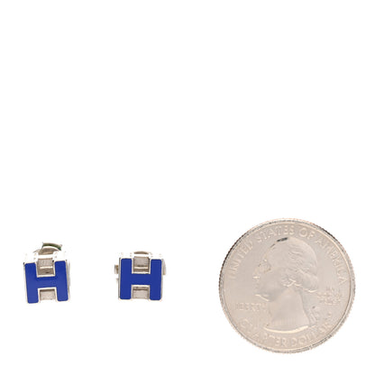 Hermes Palladium Lacquered Cage d'H Earrings Royal Blue 2 of 4