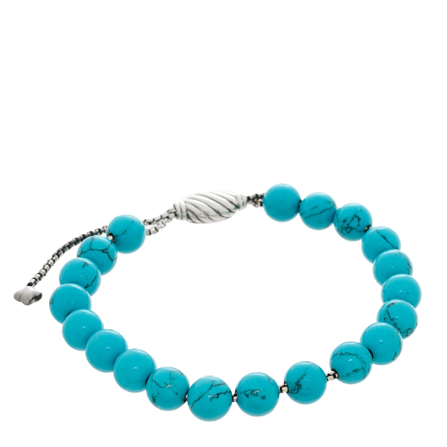 David Yurman Sterling Silver Turquoise 8mm Spiritual Beads Adjustable Bracelet 1 of 3