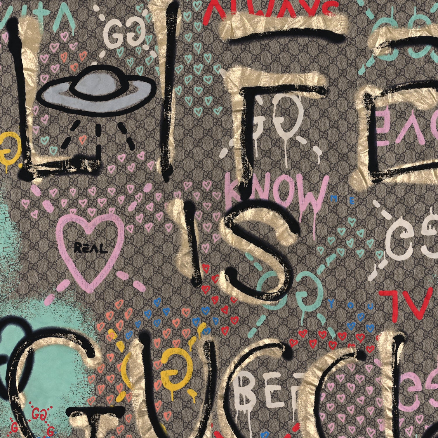 Gucci Silk Twill GG Monogram Life is Gucci Square Scarf Multicolor 4 of 4