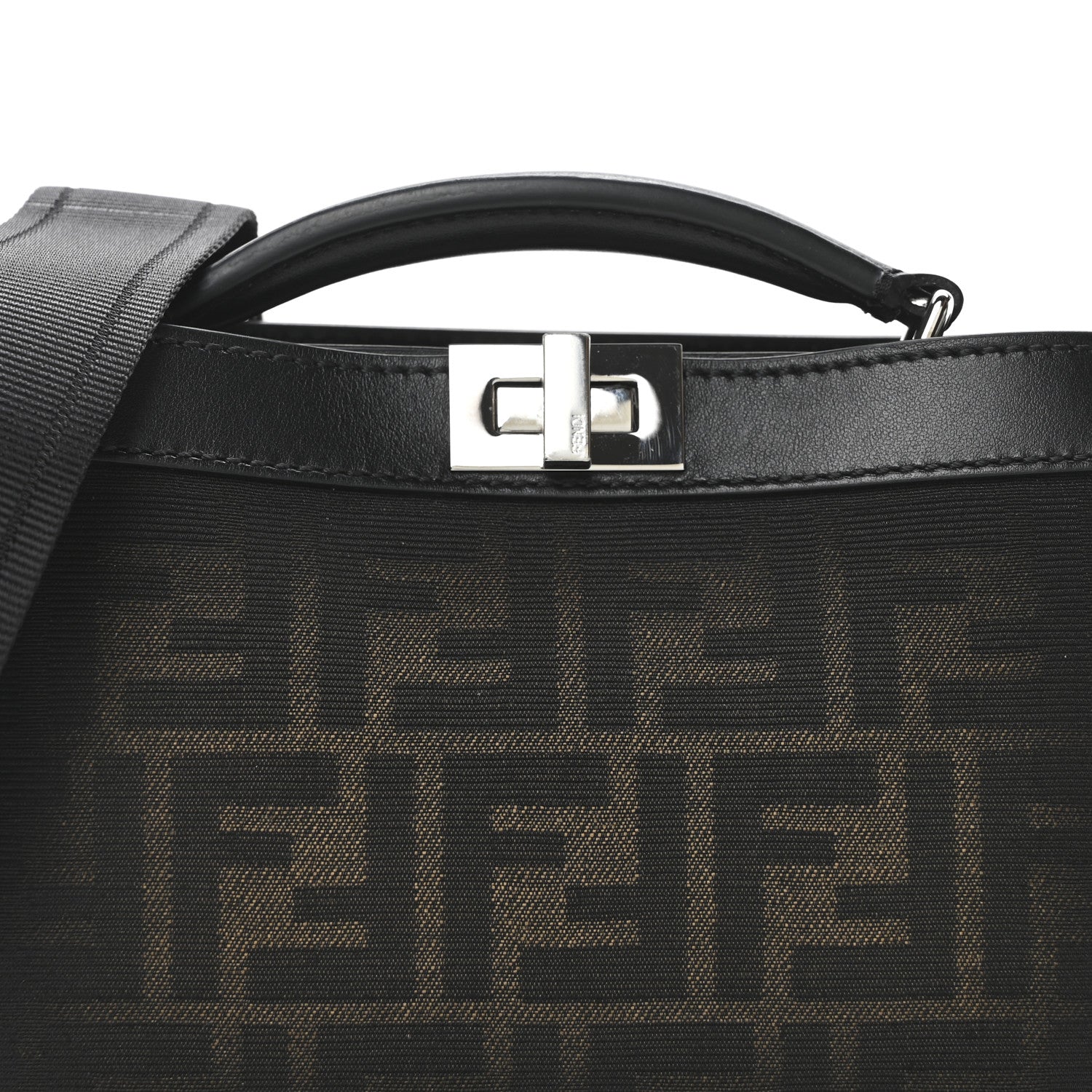 Fendi Eclissi Jacquard Vitello King FF Peekaboo I See U X Cross Satchel Tobacco Moro Black 7 of 9