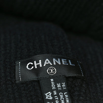 Chanel Wool Cashmere CC Beanie Hat Light Black White 8 of 16