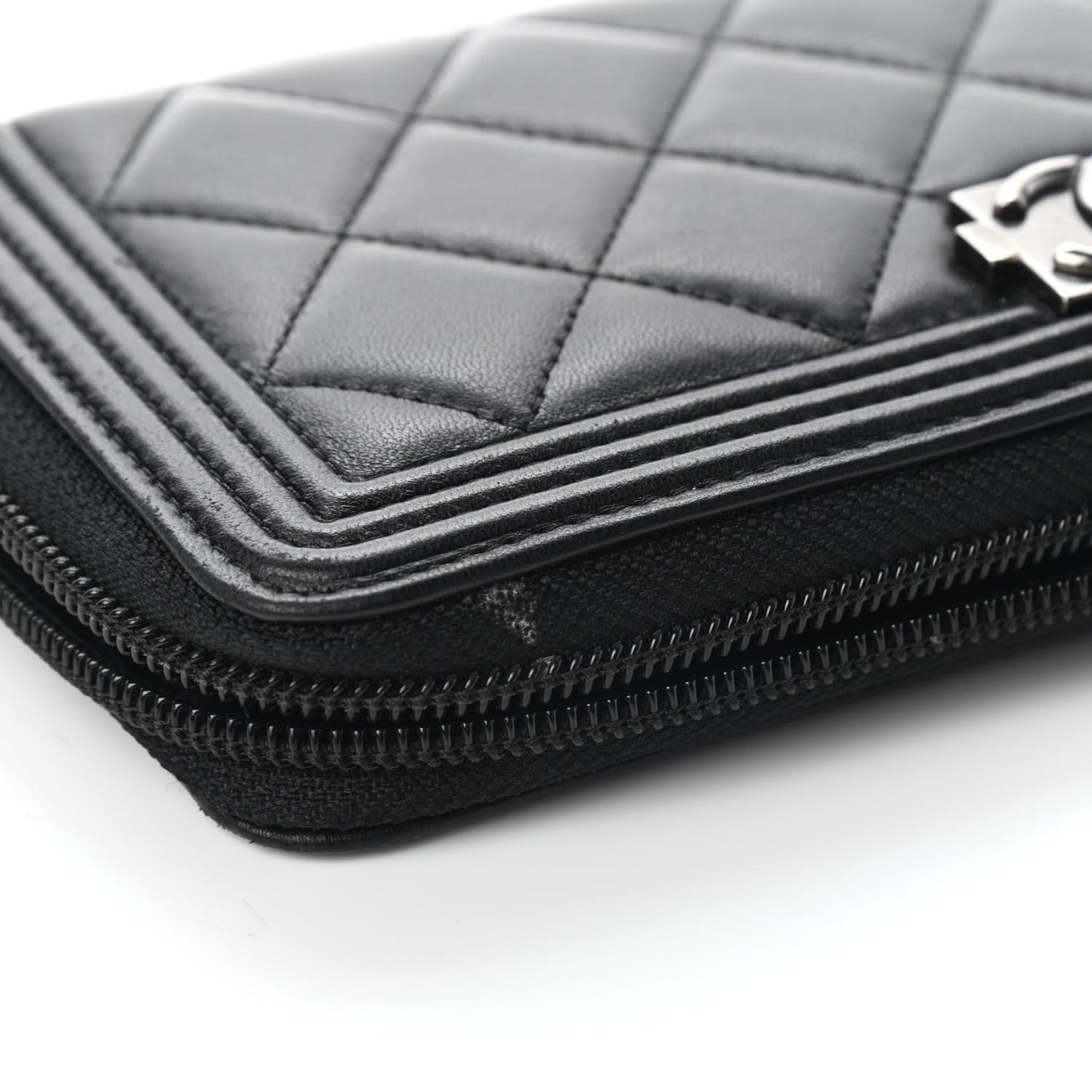 Lambskin Quilted Boy Zip Around Wallet Black