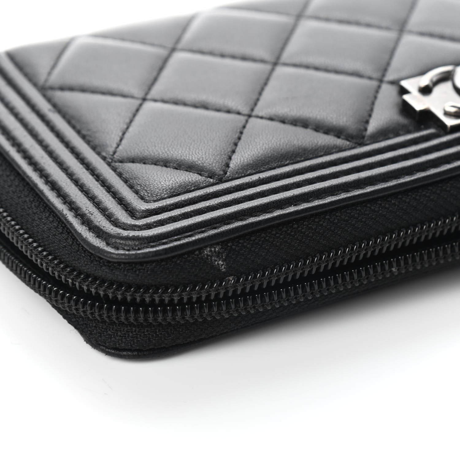 Chanel Lambskin Quilted Boy Zip Around Wallet Black 9 of 10
