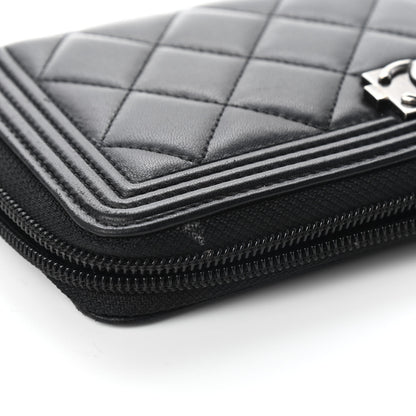 Chanel Lambskin Quilted Boy Zip Around Wallet Black 9 of 10