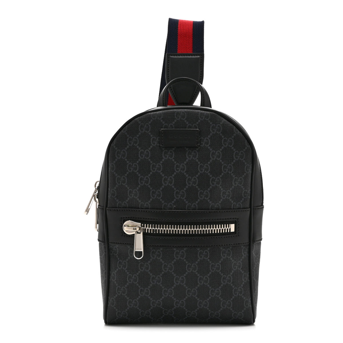 GG Supreme Monogram Calfskin Web Sling Backpack Black Grey