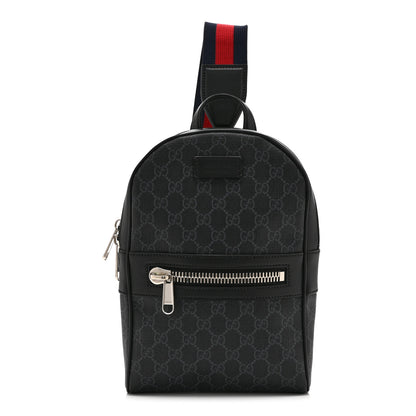 Gucci GG Supreme Monogram Calfskin Web Sling Backpack Black Grey 1 of 10