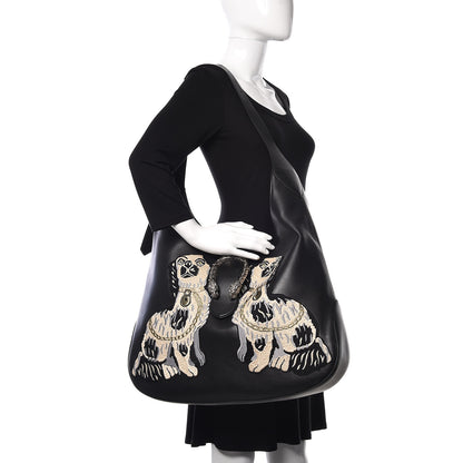 Gucci Calfskin Dog Embroidered Extra Large Dionysus Hobo Black 2 of 14