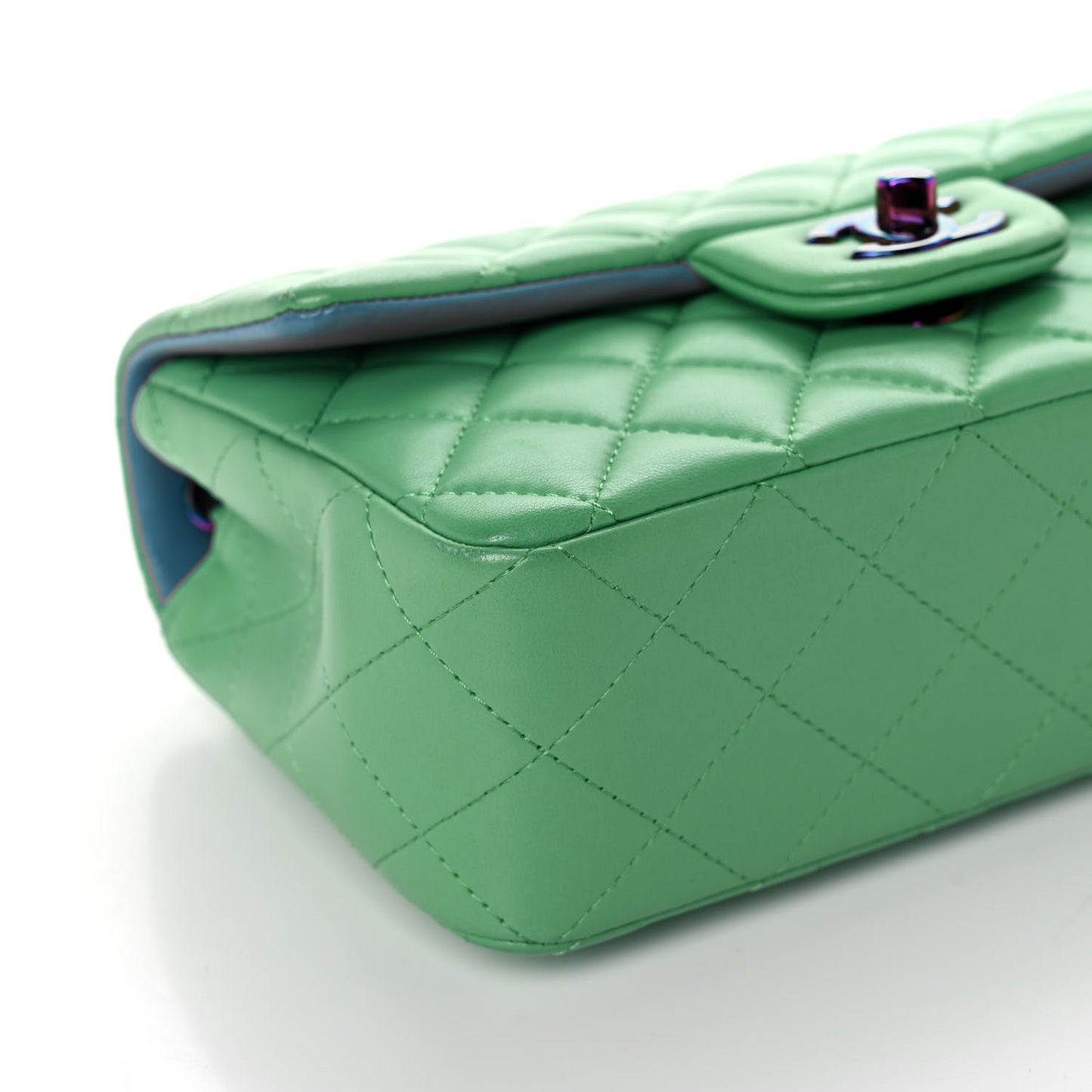 Lambskin Quilted Mini Rectangular Flap Green Blue