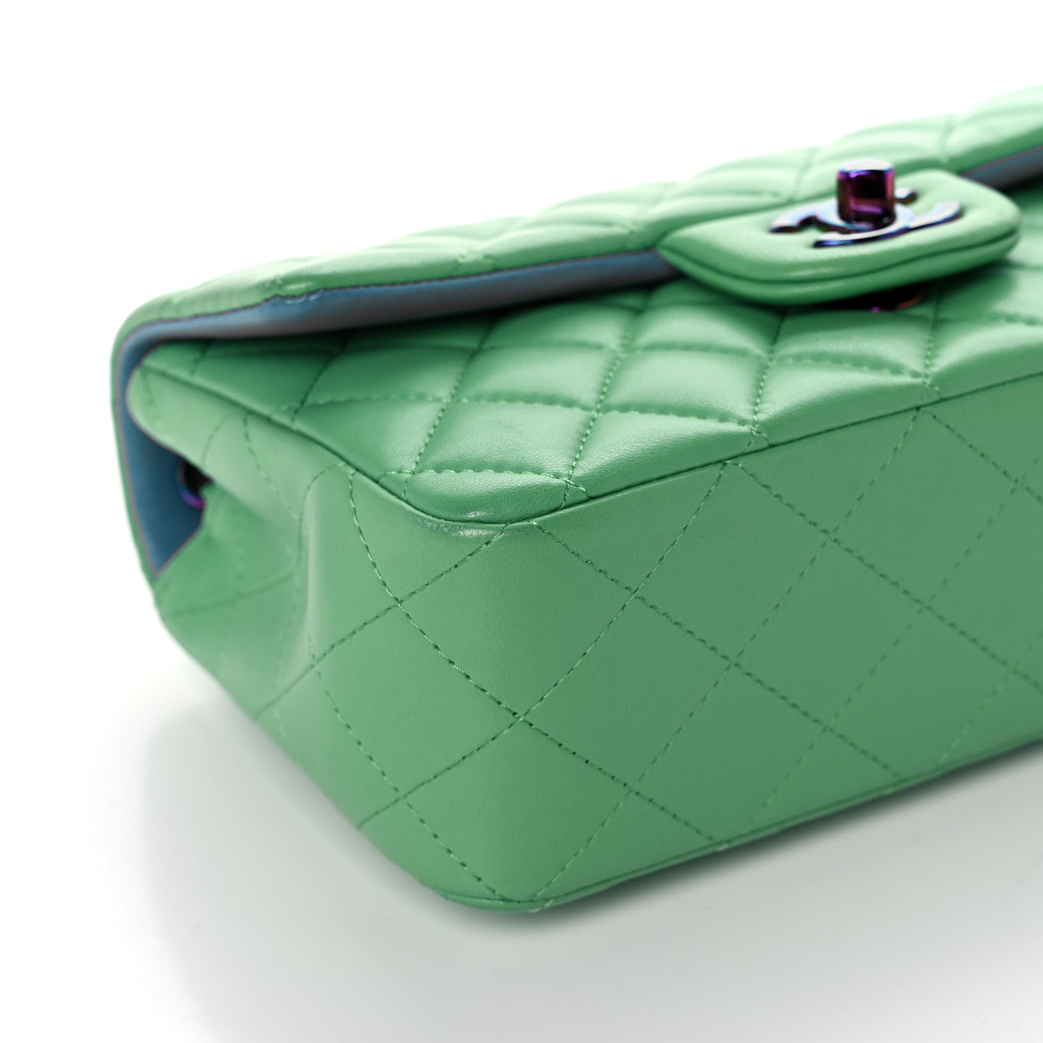 Chanel Lambskin Quilted Mini Rectangular Flap Green Blue 9 of 11