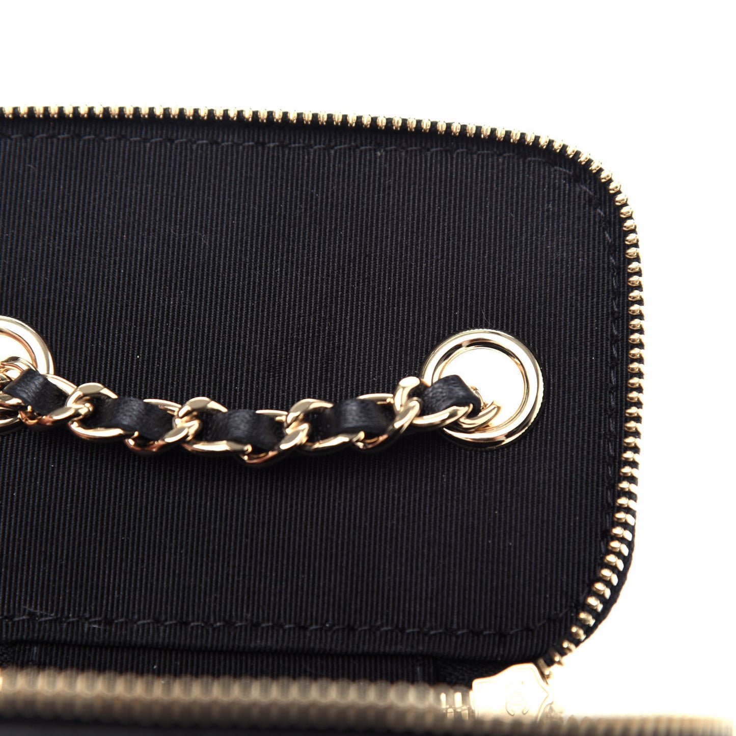 Lambskin Camellia Embossed Mini Vanity Case With Chain Black