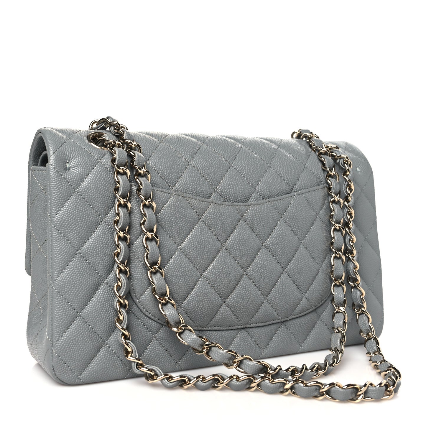 Caviar Quilted Medium Double Flap Grey