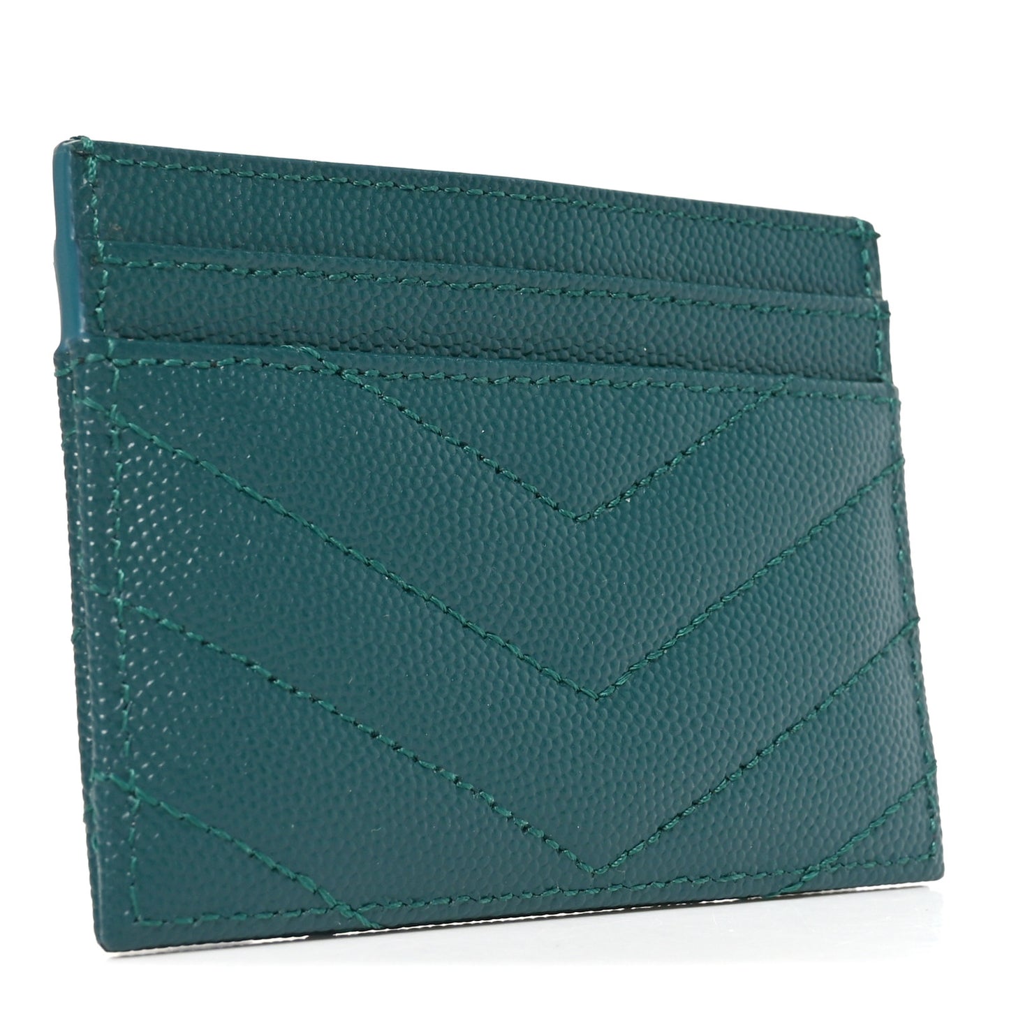 Grain De Poudre Matelasse Chevron Monogram Credit Card Case Peacock Green