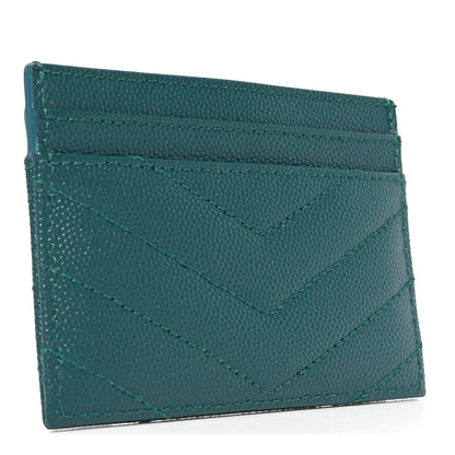 Saint Laurent Grain De Poudre Matelasse Chevron Monogram Credit Card Case Peacock Green 3 of 7