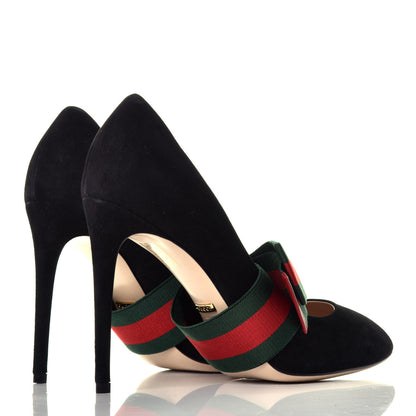 Gucci Kid Scamosciato Removable Web Bow High Heel Pumps 39.5 Black 4 of 10