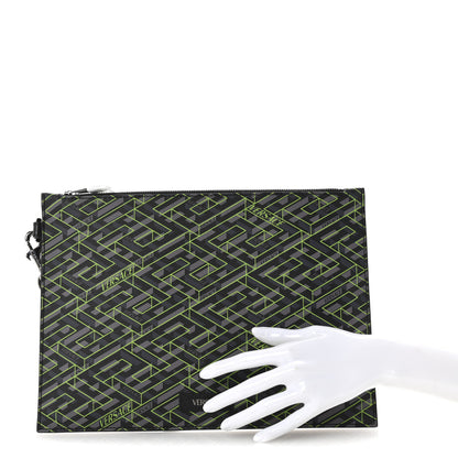 Versace Coated Canvas La Greca Signature Pouch Black Green 2 of 7