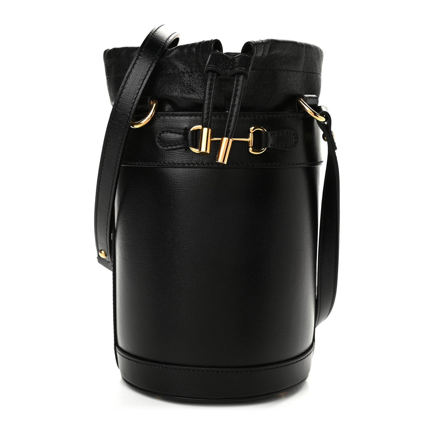 Azalea Sakai Calfskin Small Horsebit 1955 Drawstring Bucket Bag Black