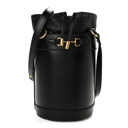 Gucci Azalea Sakai Calfskin Small Horsebit 1955 Drawstring Bucket Bag Black 1 of 10