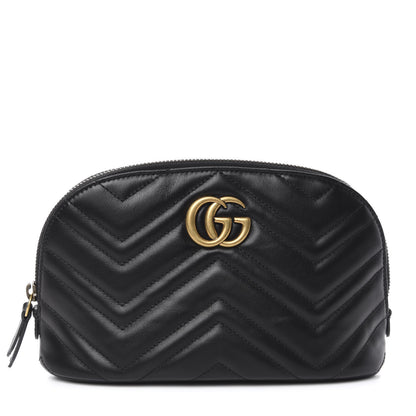 Gucci Calfskin Matelasse Large GG Marmont Pouch Cosmetic Case Black 1 of 9