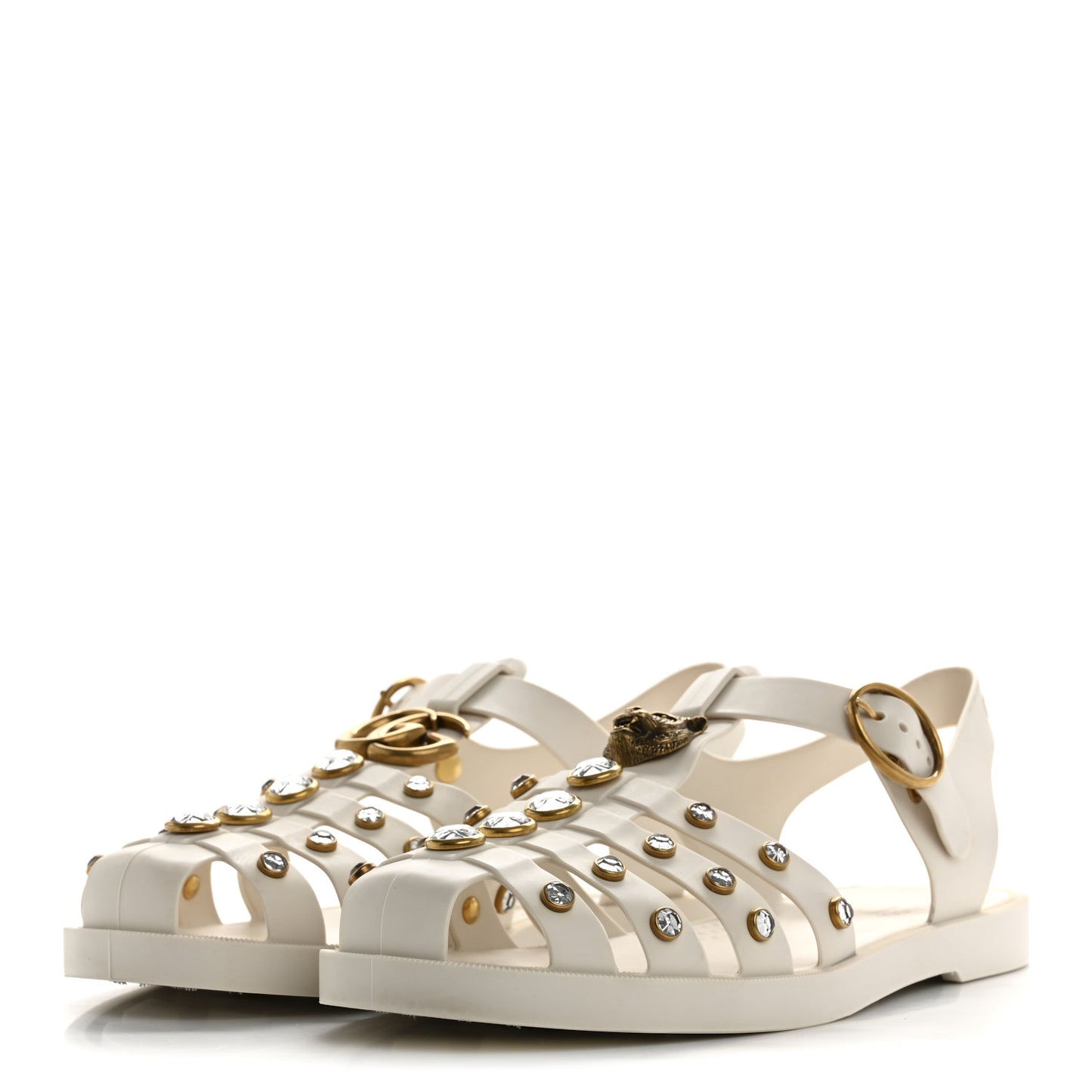 Rubber Crystal Womens Buckle Strap Sandals 39 White