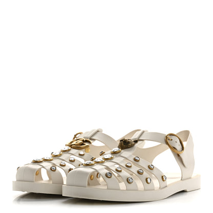 Gucci Rubber Crystal Womens Buckle Strap Sandals 39 White 4 of 9