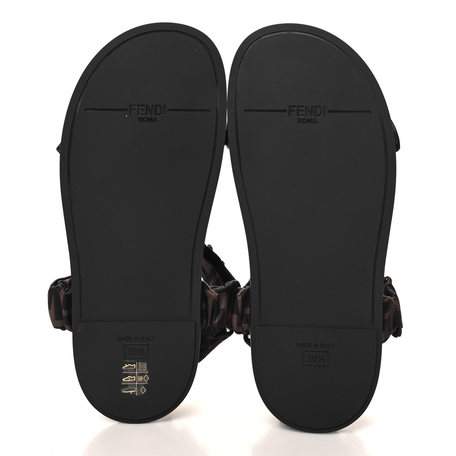 Fendi Satin FF Ruched Sandals 39.5 Tobacco Black 6 of 8