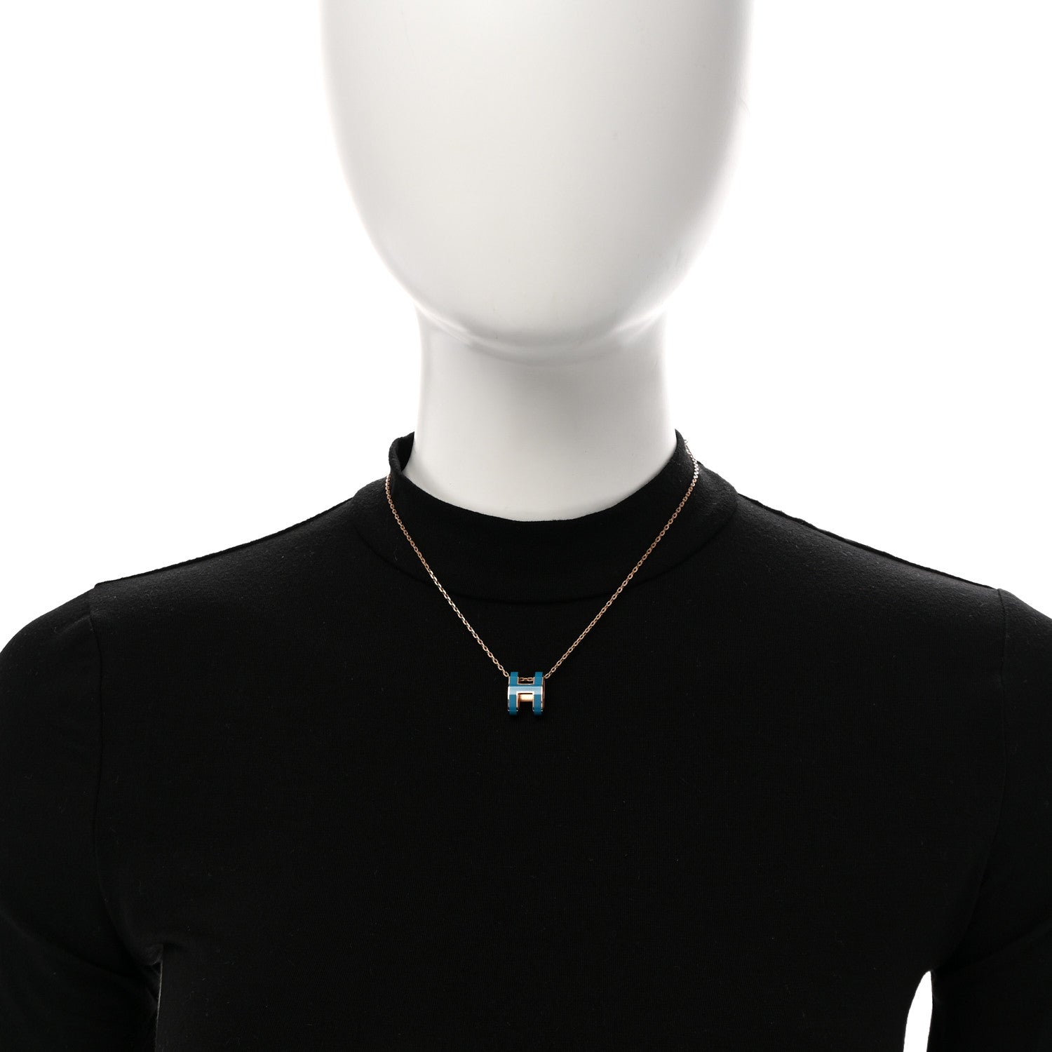 Hermes Lacquered Gold Pop H Pendant Necklace Turquoise 2 of 6