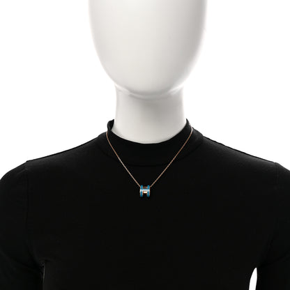 Hermes Lacquered Gold Pop H Pendant Necklace Turquoise 2 of 6