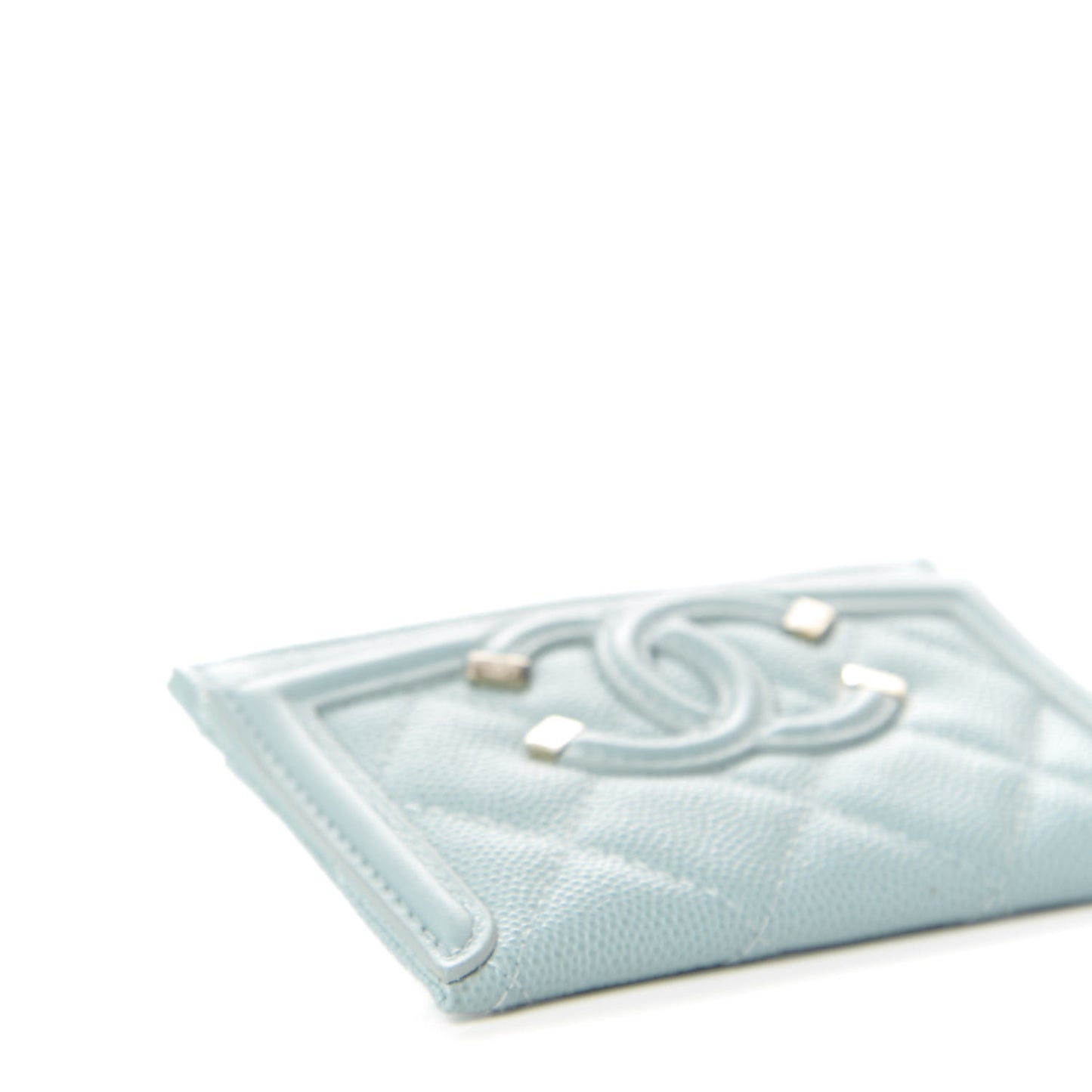 Caviar Quilted Filigree Card Holder Light Blue