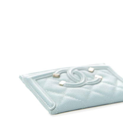 Chanel Caviar Quilted Filigree Card Holder Light Blue 9 of 11