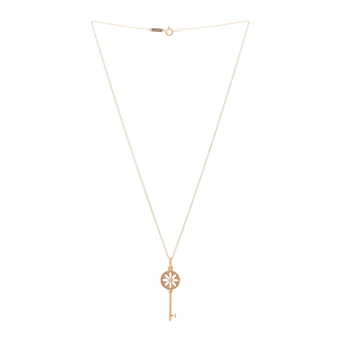 18K Rose Gold Diamond Small Daisy Key Pendant Necklace