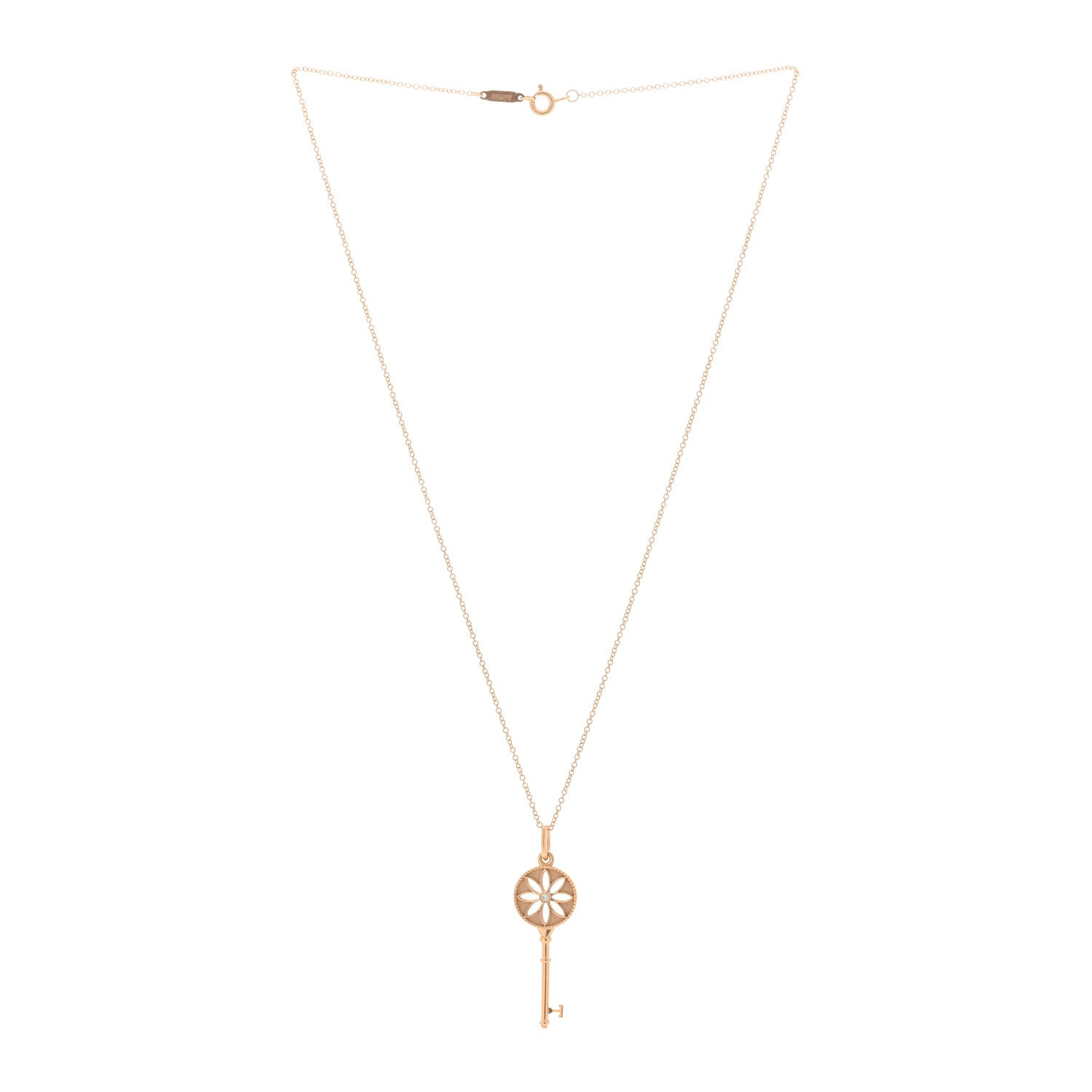 Tiffany 18K Rose Gold Diamond Small Daisy Key Pendant Necklace 2 of 4