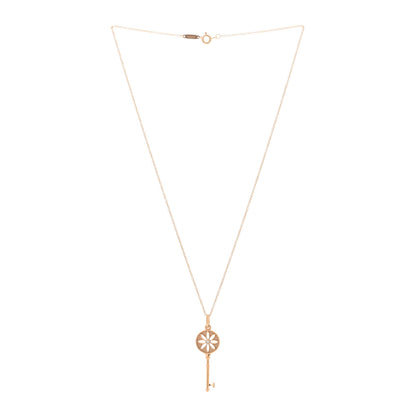 Tiffany 18K Rose Gold Diamond Small Daisy Key Pendant Necklace 2 of 4