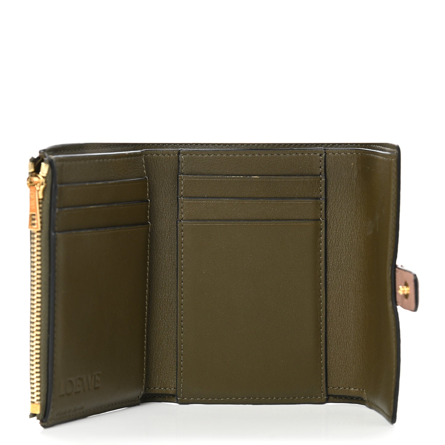 Grained Calfskin Small Vertical Wallet Dark Blush Dark Olive
