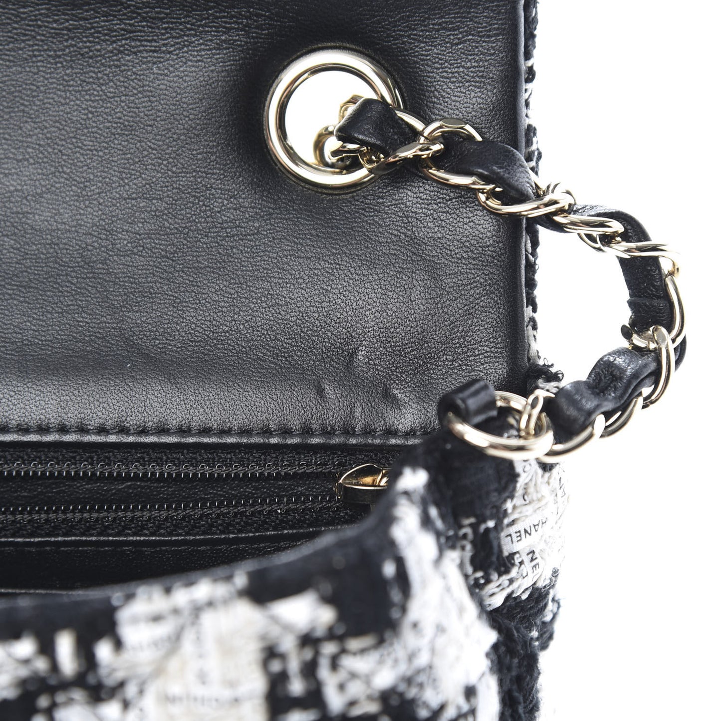 Tweed Quilted Mini Rectangular Flap Black Ecru White