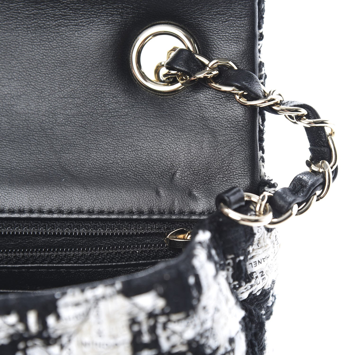 Chanel Tweed Quilted Mini Rectangular Flap Black Ecru White 11 of 12
