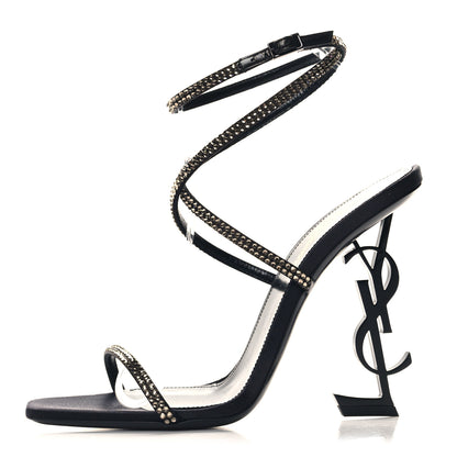 Saint Laurent Satin Crystal Opyum 110 Sandals 39.5 Black 1 of 9
