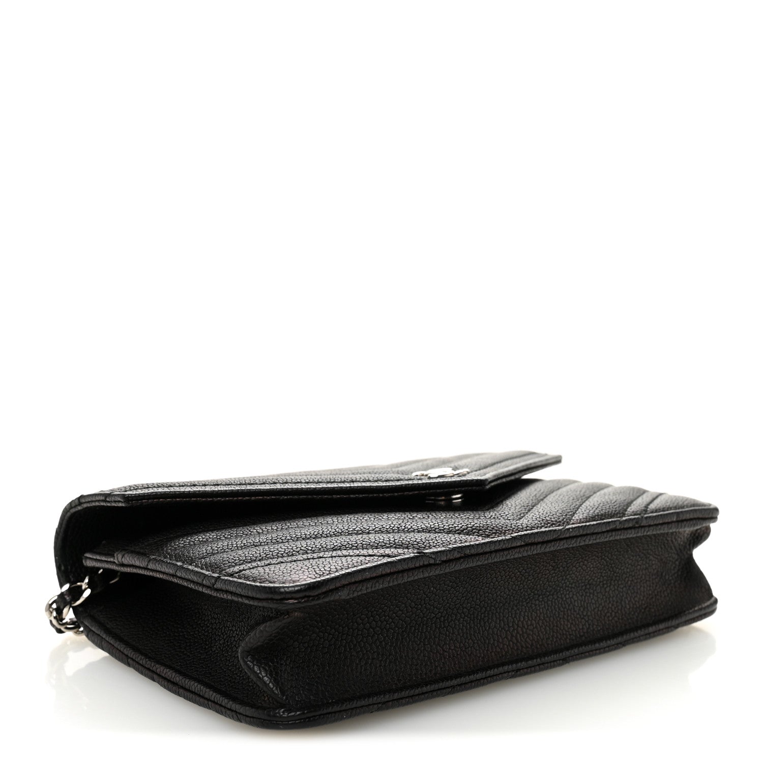 Chanel Goatskin Chevron Quilted Statement Wallet On Chain WOC Black 4 of 11
