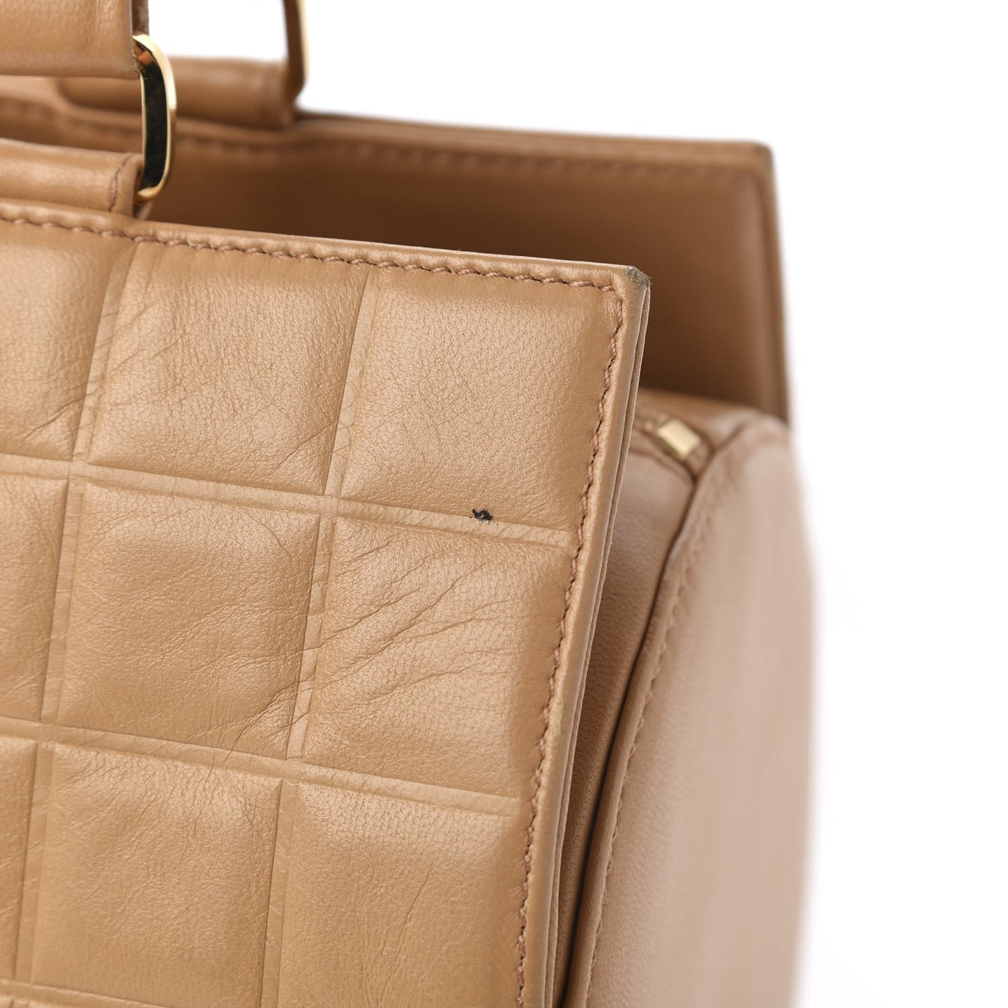 Lambskin Chocolate Bar Quilted Bag Beige