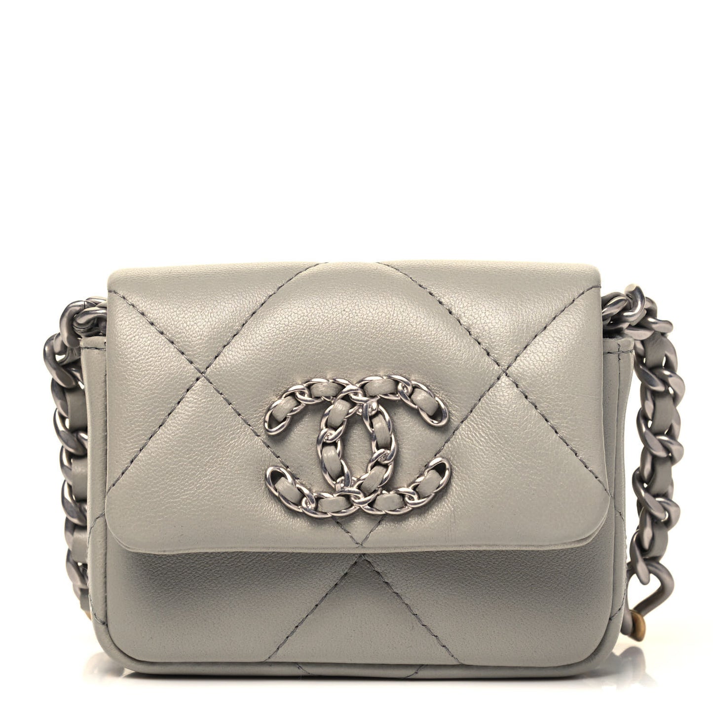 Lambskin Quilted Chanel 19 Flap Belt Bag Grey