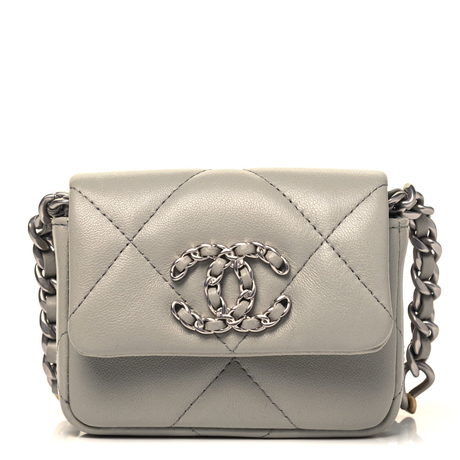 Chanel Lambskin Quilted Chanel 19 Flap Belt Bag Grey 1 of 9