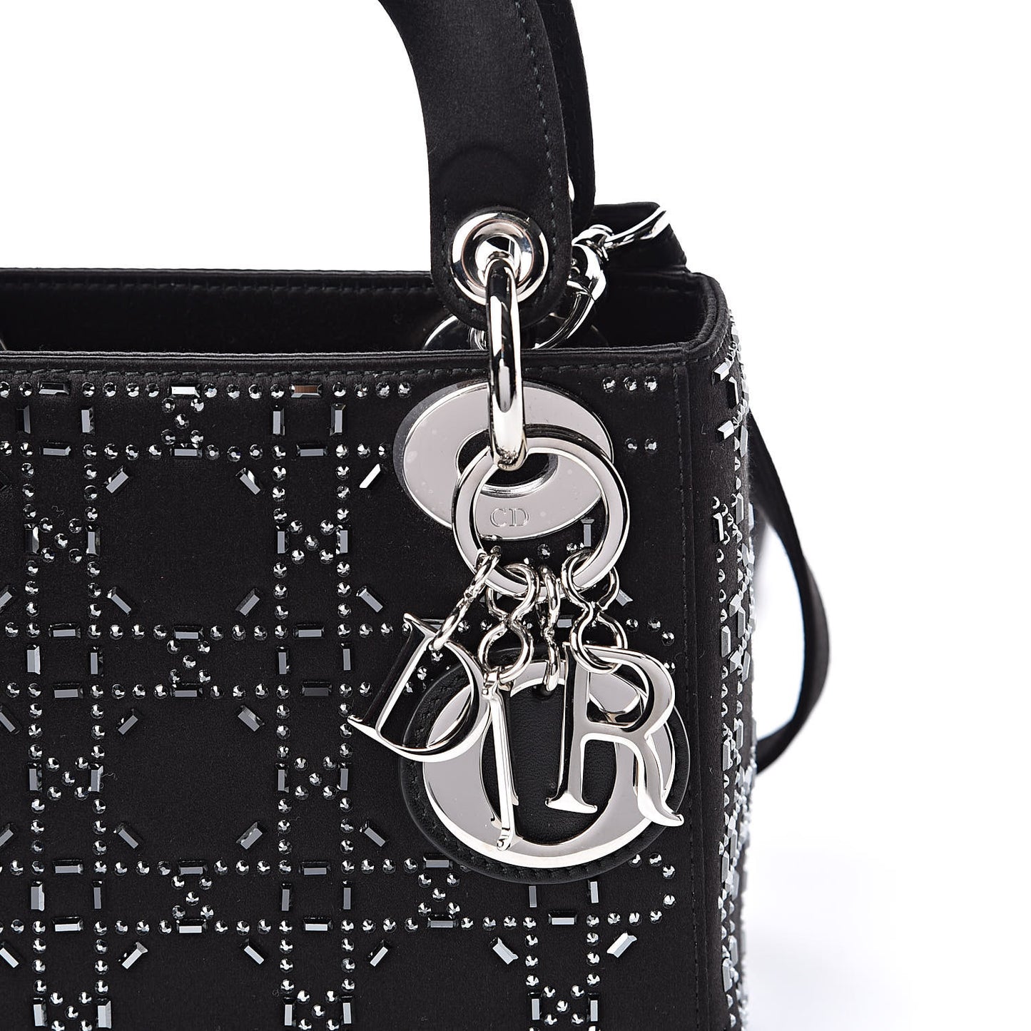 Satin Crystal Cannage Mini Lady Dior Black