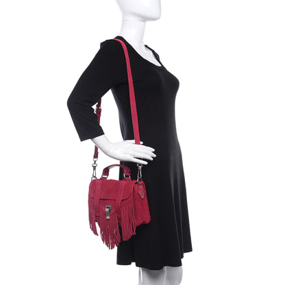 Proenza Schouler Suede Tiny PS1 Fringe Satchel Raspberry 2 of 10